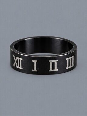 Black Roman Numerals Metal Wedding Band